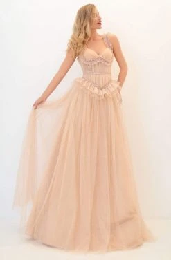 Tarik Ediz - 50664 Ruffled Lace Trimmed A-Line Gown