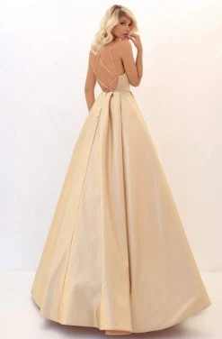 Tarik Ediz - 50665 Crisscross Straps V Neck Satin Ballgown Formal Gowns