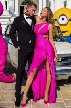 Tarik Ediz - 50666 Asymmetrical Cutout Bodice High Low Gown