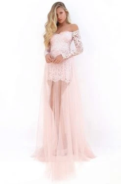 Tarik Ediz - 50668 Long Sleeve Sequin-Ornate Embroidered Gown