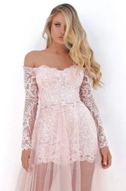 Tarik Ediz - 50668 Long Sleeve Sequin-Ornate Embroidered Gown