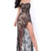 Formal Gowns Tarik Ediz - 50673 Long Sleeve Fishnet Draped Lace Gown 1 Formal Gowns Tarik Ediz - 50673 Long Sleeve Fishnet Draped Lace Gown