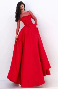 Formal Gowns Tarik Ediz - 50679 Net Long Sleeve Pleated Ballgown