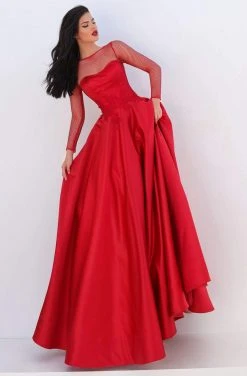 Formal Gowns Tarik Ediz - 50679 Net Long Sleeve Pleated Ballgown 8 Formal Gowns Tarik Ediz - 50679 Net Long Sleeve Pleated Ballgown