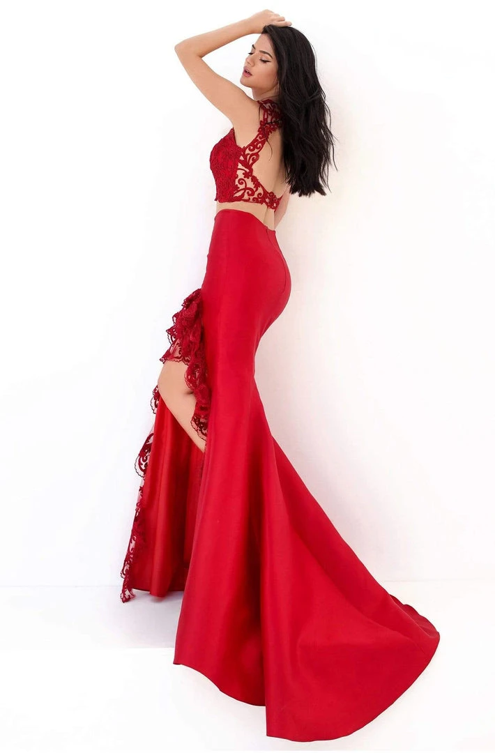 Tarik Ediz - 50696 Two-Piece Ruffle Lace Trimmed High Slit Gown Formal Gowns 4 Tarik Ediz - 50696 Two-Piece Ruffle Lace Trimmed High Slit Gown Formal Gowns