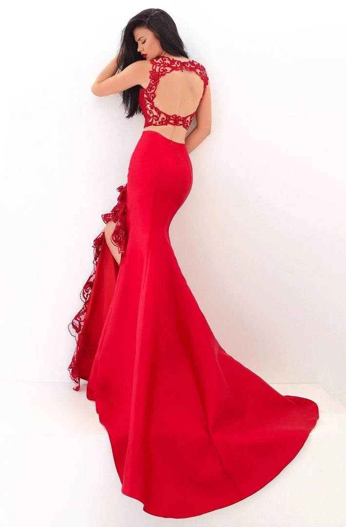 Tarik Ediz - 50696 Two-Piece Ruffle Lace Trimmed High Slit Gown Formal Gowns 5 Tarik Ediz - 50696 Two-Piece Ruffle Lace Trimmed High Slit Gown Formal Gowns