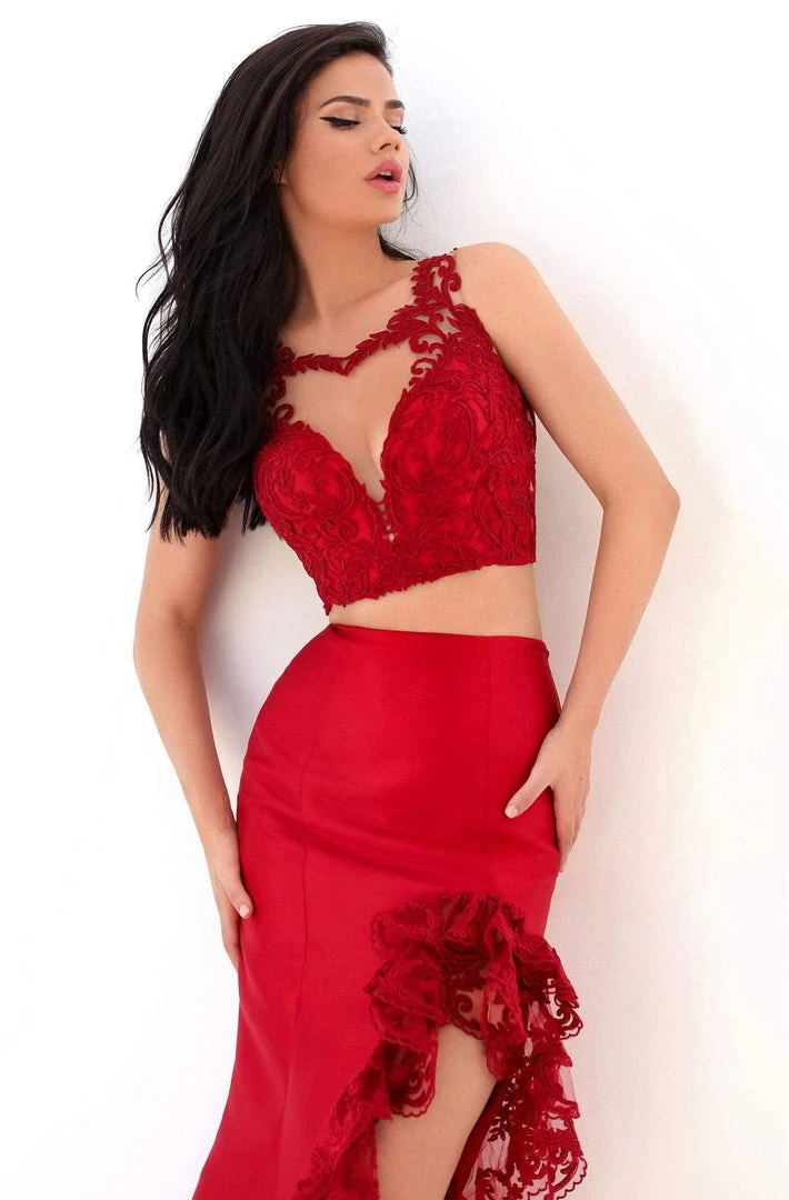 Tarik Ediz - 50696 Two-Piece Ruffle Lace Trimmed High Slit Gown Formal Gowns 6 Tarik Ediz - 50696 Two-Piece Ruffle Lace Trimmed High Slit Gown Formal Gowns