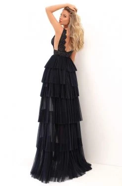 Formal Gowns Tarik Ediz - 50705 V-Neckline High-Low A-Line Dress