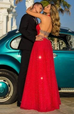 Formal Gowns Tarik Ediz - 50710 Embellished Cross Halter A-line Dress