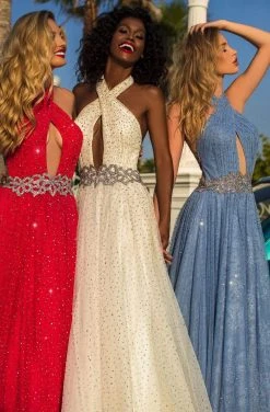 Formal Gowns Tarik Ediz - 50710 Embellished Cross Halter A-line Dress