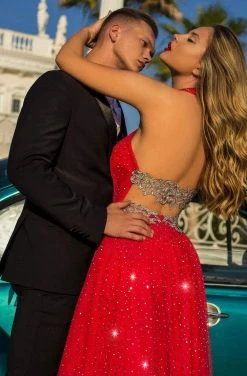 Formal Gowns Tarik Ediz - 50710 Embellished Cross Halter A-line Dress