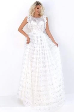 Formal Gowns Tarik Ediz - 50711 Embellished Bateau Tiered A-line Dress