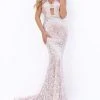 Tarik Ediz - 50712 Sequined Deep Halter V-neck Trumpet Dress