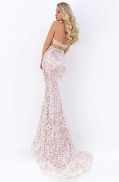 Tarik Ediz - 50712 Sequined Deep Halter V-neck Trumpet Dress