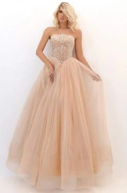 Tarik Ediz - 50716 Scallop-Trimmed Embroidered Corset Gown