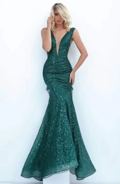 Tarik Ediz - 50718 Embellished Deep V-neck Mermaid Dress