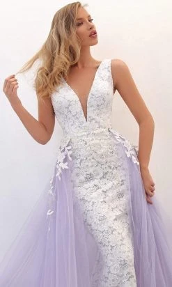 Tarik Ediz - 50732 Embellished Deep V-neck Dress With Overskirt Formal Gowns 10 Tarik Ediz - 50732 Embellished Deep V-neck Dress With Overskirt Formal Gowns