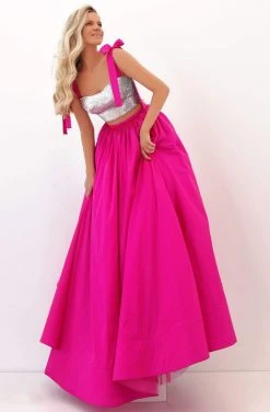 Tarik Ediz - 50735 Sequin Crop Top Bow Tie Strap Two-Piece Ballgown Formal Gowns