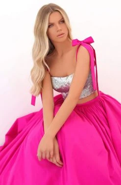 Tarik Ediz - 50735 Sequin Crop Top Bow Tie Strap Two-Piece Ballgown Formal Gowns