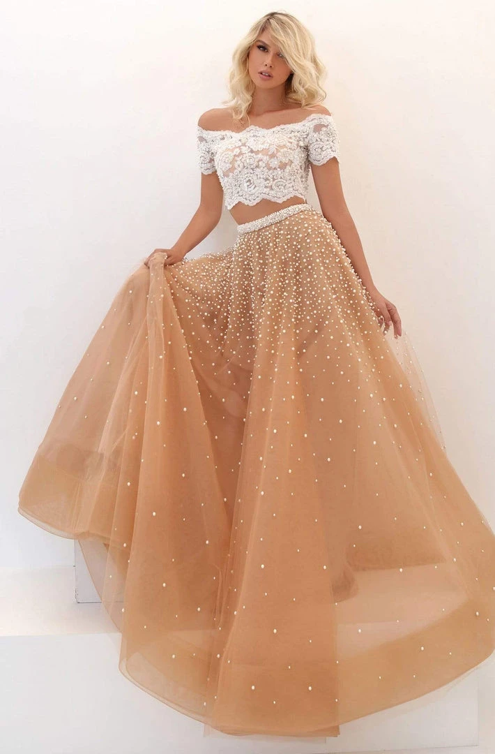 Tarik Ediz - 50743 Off Shoulder Lace Peal Beaded Two-Piece Prom Dress Formal Gowns 3 Tarik Ediz - 50743 Off Shoulder Lace Peal Beaded Two-Piece Prom Dress Formal Gowns