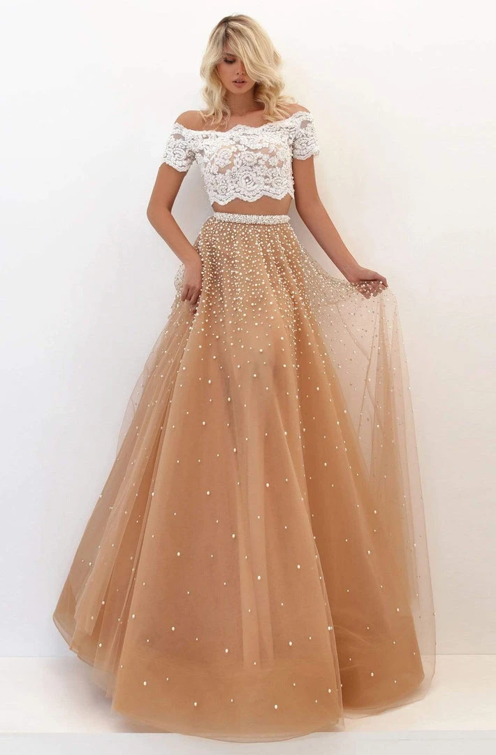 Tarik Ediz - 50743 Off Shoulder Lace Peal Beaded Two-Piece Prom Dress Formal Gowns 5 Tarik Ediz - 50743 Off Shoulder Lace Peal Beaded Two-Piece Prom Dress Formal Gowns