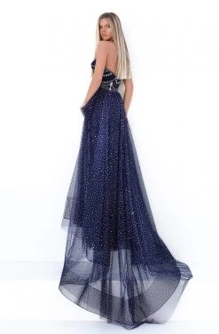 Tarik Ediz - 50753 Crystal Embellished Halter Dress With Overskirt