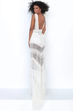 Formal Gowns Tarik Ediz - 50761 Plunging Bodice Lace Trimmed High Slit Gown