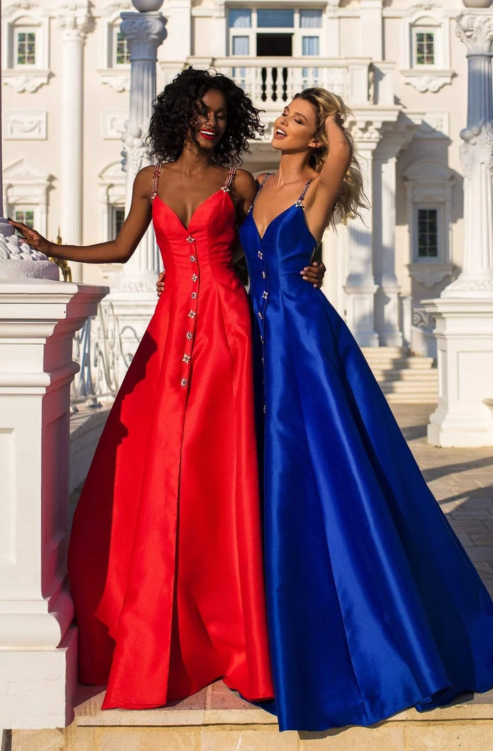 Tarik Ediz - 50766 Embellished Plunging V-neck A-line Gown Formal Gowns 6 Tarik Ediz - 50766 Embellished Plunging V-neck A-line Gown Formal Gowns