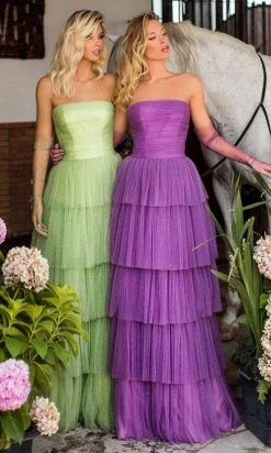 Formal Gowns Tarik Ediz - 50768 Strapless Straight Neck Tiered A-line Dress 9 Formal Gowns Tarik Ediz - 50768 Strapless Straight Neck Tiered A-line Dress