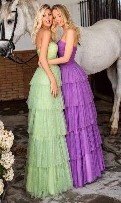 Formal Gowns Tarik Ediz - 50768 Strapless Straight Neck Tiered A-line Dress 11 Formal Gowns Tarik Ediz - 50768 Strapless Straight Neck Tiered A-line Dress