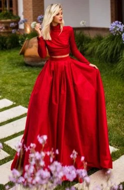 Tarik Ediz - 50770 Two Piece Long Sleeve High Neck Ballgown