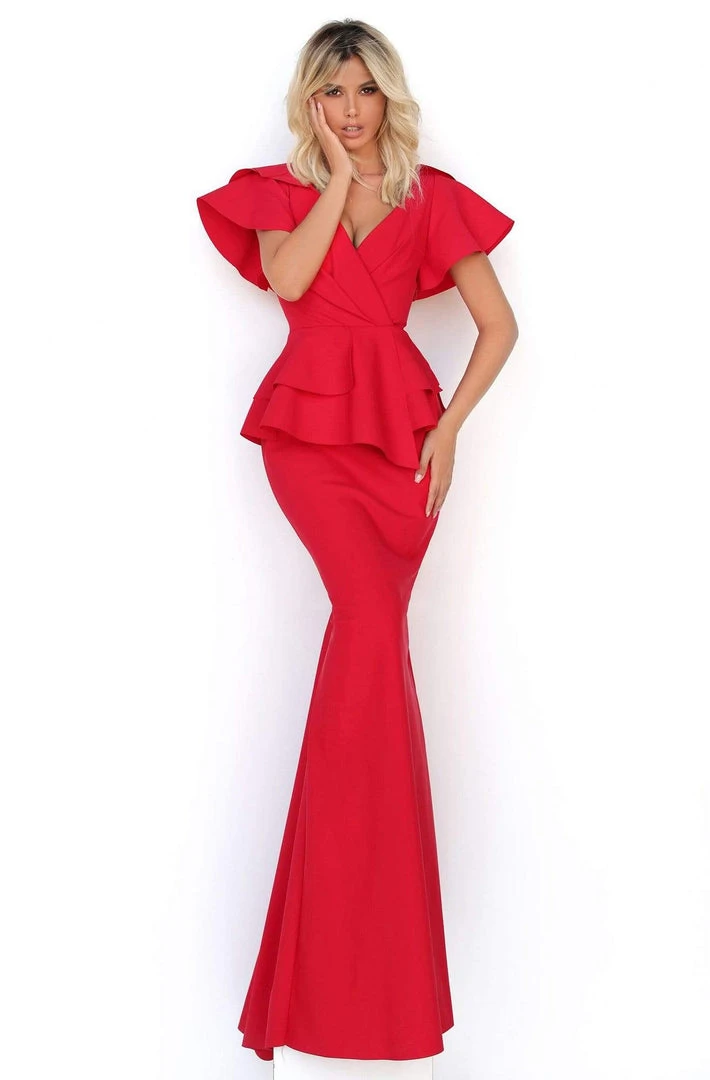 Formal Gowns Tarik Ediz - 50780 V-Neckline Angel Sleeves Sheath Dress 3 Formal Gowns Tarik Ediz - 50780 V-Neckline Angel Sleeves Sheath Dress
