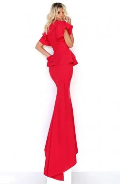 Formal Gowns Tarik Ediz - 50780 V-Neckline Angel Sleeves Sheath Dress 6 Formal Gowns Tarik Ediz - 50780 V-Neckline Angel Sleeves Sheath Dress