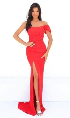 Formal Gowns Tarik Ediz - 51092 One Shoulder Straight Across Long Gown - 1 Pc Spring Bud In Size 8 Available