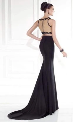 Formal Gowns Tarik Ediz - 92564 Embroidered Crop Top Two-Piece Gown - 1 Pc Oil In Size 12 Available