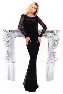 Tarik Ediz - 93312 Sheer Blouson Long Sleeve Beaded Gown Formal Gowns