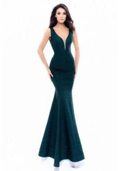 Tarik Ediz - 93331 Embellished Deep V-neck Mermaid Dress