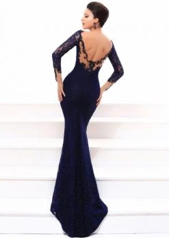 Tarik Ediz - 93334 Illusion Neckline Lace Embellished Evening Gown