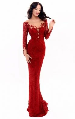 Tarik Ediz - 93334 Illusion Neckline Lace Embellished Evening Gown