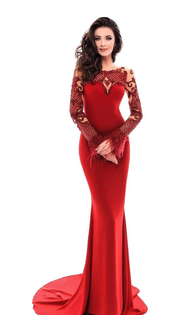 Tarik Ediz - 93337 Long Sleeved Embellished Crepe Gown 3 Tarik Ediz - 93337 Long Sleeved Embellished Crepe Gown