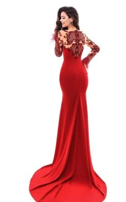 Tarik Ediz - 93337 Long Sleeved Embellished Crepe Gown
