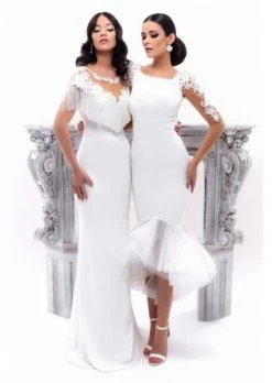 Formal Gowns Tarik Ediz - 93345 Floral Applique Fringe Cape Sheath Dress