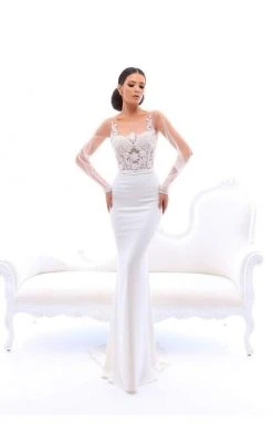 Tarik Ediz - 93404 Long Sleeve Illusion Embellished Sheath Gown