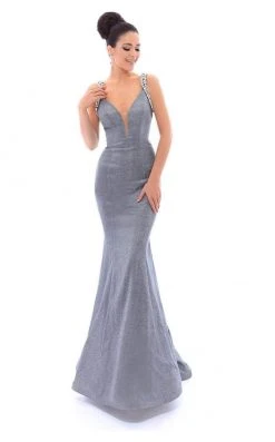 Tarik Ediz - 93468 Jeweled Plunging Glitter Jersey Mermaid Gown