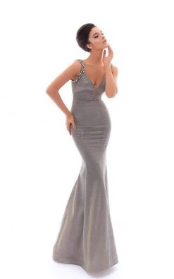 Tarik Ediz - 93468 Jeweled Plunging Glitter Jersey Mermaid Gown 12 Tarik Ediz - 93468 Jeweled Plunging Glitter Jersey Mermaid Gown