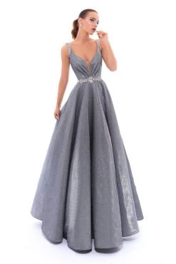 Formal Gowns Tarik Ediz - 93479 Crystal Embellished Plunging Glitter Ballgown