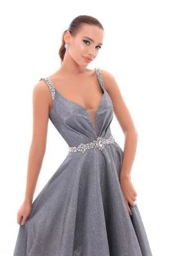 Formal Gowns Tarik Ediz - 93479 Crystal Embellished Plunging Glitter Ballgown
