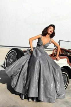 Formal Gowns Tarik Ediz - 93479 Crystal Embellished Plunging Glitter Ballgown