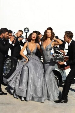 Formal Gowns Tarik Ediz - 93479 Crystal Embellished Plunging Glitter Ballgown