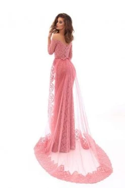 Formal Gowns Tarik Ediz - 93607 Beaded Lace Trumpet Dress With Overskirt